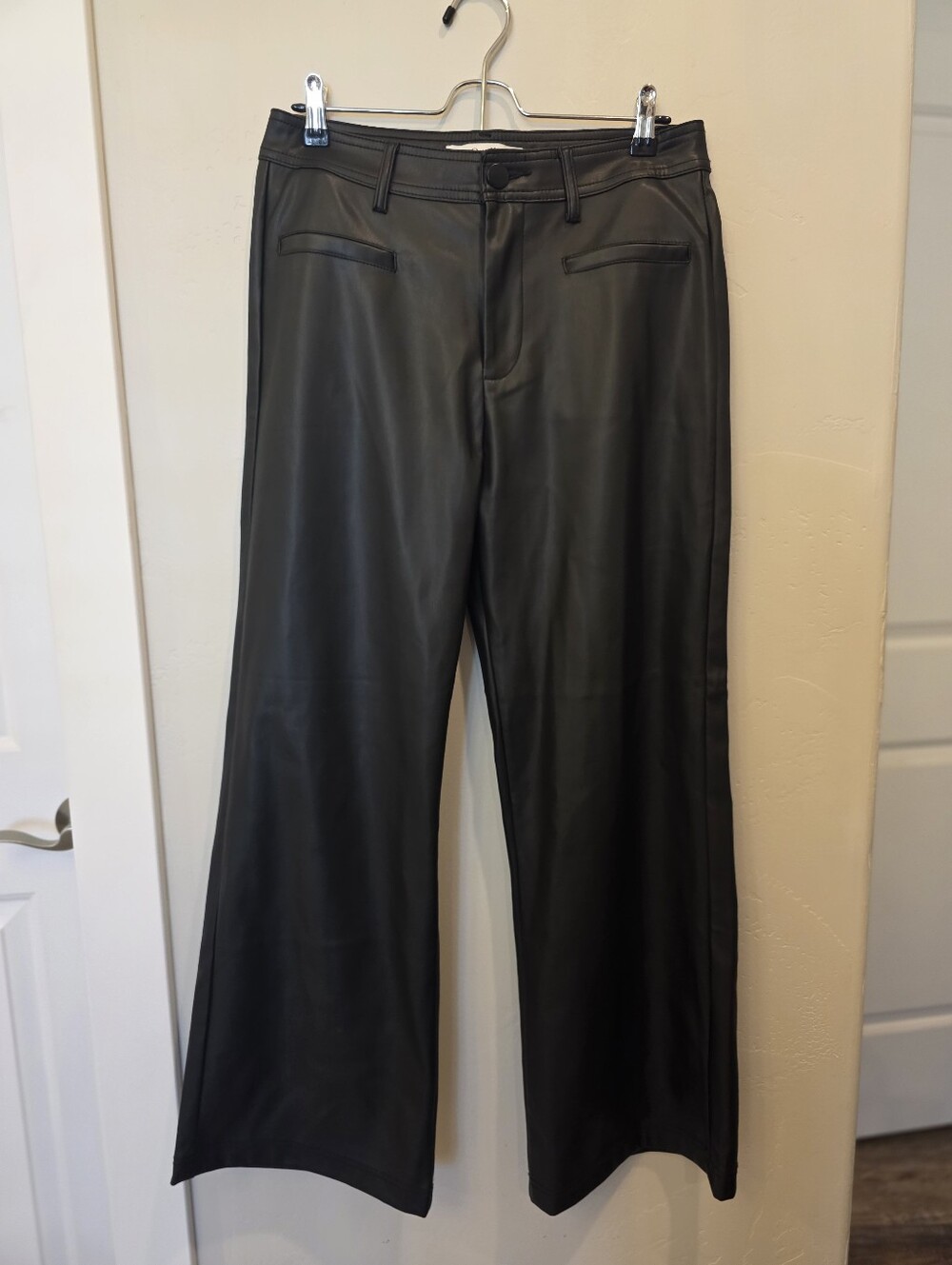 NWOT Oraijie Women's Black High Waist Wide-Leg Faux Leather Jeans
